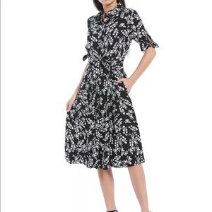 Calvin Klein button up midi white and black dress